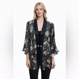 R&M Richards Women Black/Brown Kimono/tan 16W. 3/4 Sleeve 1hook And Eye Closure